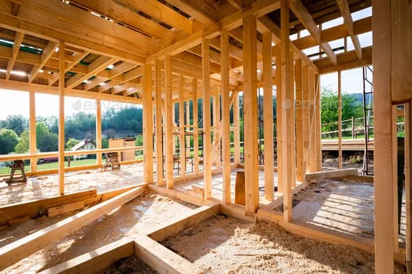 Interior custom home framing contractor wall studs and joists in Northern California