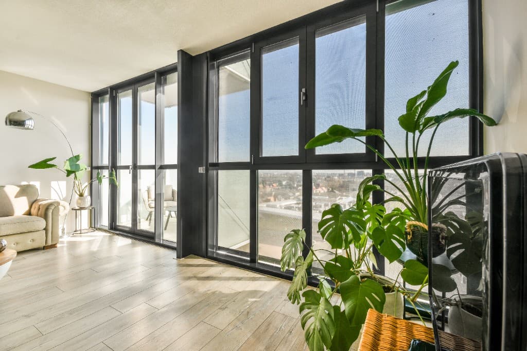 Finished luxury home interior with floor-to-ceiling windows in the Central Valley